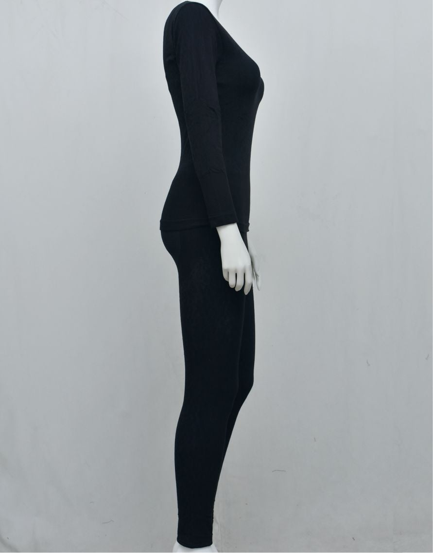 Women's Premium Full Body Warmer Thermal Suite Skintight Stretchable Innerwear Winter Warm Long Johns - Black