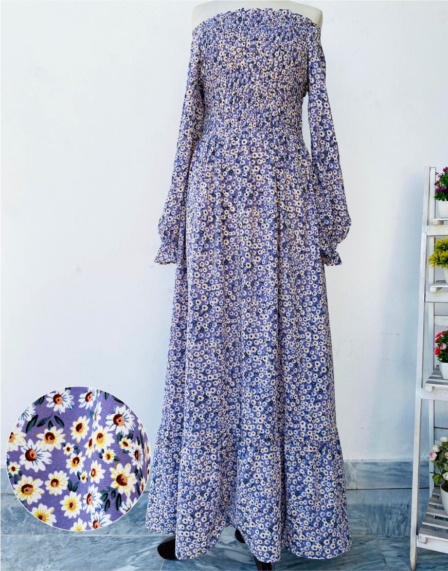 Smoked Georgette Tiny Flowers Print Maxi