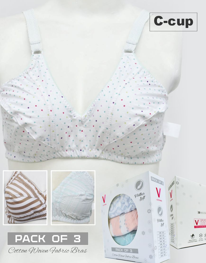 Pack of 3 Printed Cotton Woven Fabric Bras FN142 (Non-Padded, Non Wired)