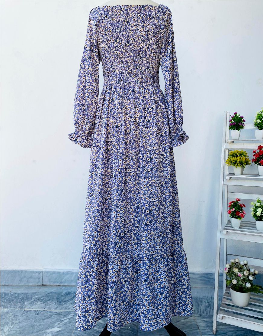 Smoked Georgette Tiny Flowers Print Maxi