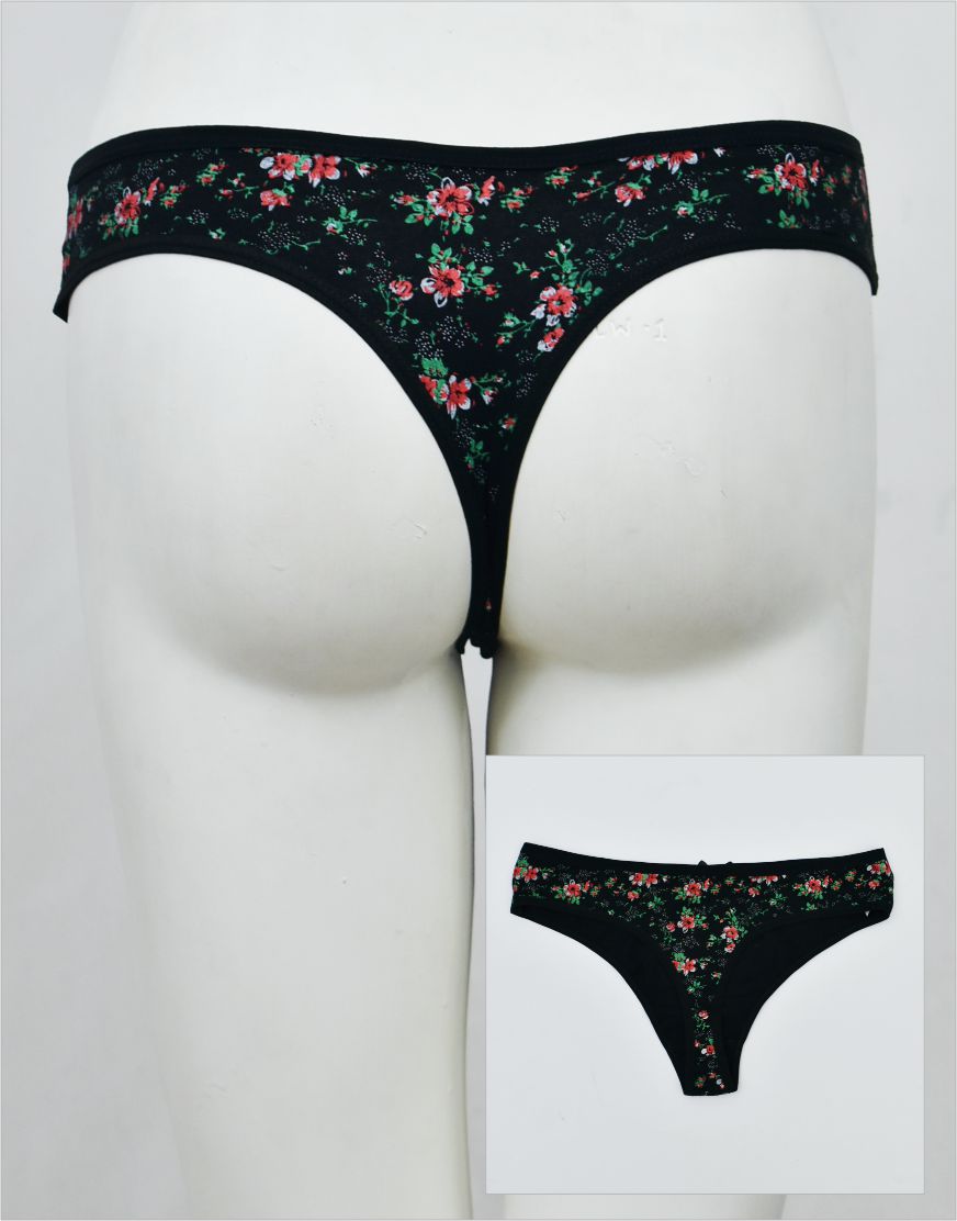 Floral Print Stretchable Cotton Thong Panty (Waist: 26" to 38")